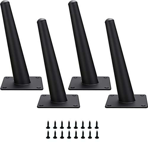 LONGZG 4 Stück Möbelfüße Schwarze Metall, mit Schrauben, DIY Ersatz Tischbeine, verwendet für Sofa, Couchtisch, TV-Schrank, Schrankfüße und andere Möbelbeine. (15cm, Schwarz-Schräg Konisch)