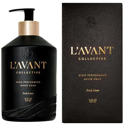L'AVANT Collective High Performing Hand Soap | Luxurious Ingredients for Soft & Smooth Hands | Fresh Linen | Reusable Glass Bottle 16 Fl Oz