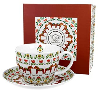 DUO ETNO Jumbobecher 470 ml SCANDINAVIAN mit Untertasse, New Bone China Porzellan