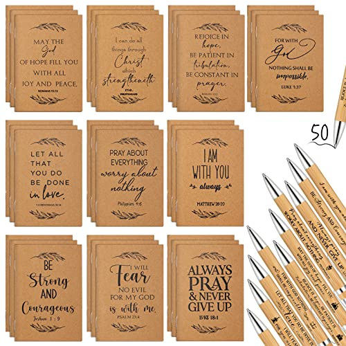 Fuutreo 100 Pcs Christian Gift Set Bible Verse Prayer Journals Bible Pens