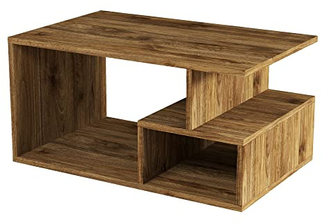 WELL HOME MOBILIARIO & DECORACIÓN Mesa Auxiliar,100% Tablero de aglomerado rechapado en melamina, Color Nogal