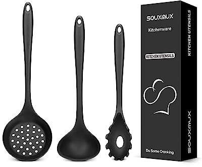 3 Stück Silikon-Küchenutensilien-Set, Suppenkelle-Nudelgabel-Schlitzlöffel, Antihaft-BPA-frei, Hochhitzebeständige Kochutensilien zum Mischen, Servieren, Abtropfen, Wenden, Rühren