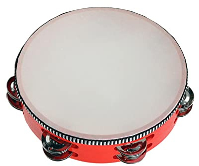 JISADER Handtrommel aus Holz, Tamburin, Metallklingeln, Percussion, zweireihig, Tamburin für Spiele, Party, Konzert, Erwachsene, Kirche, 8 Zoll Rot