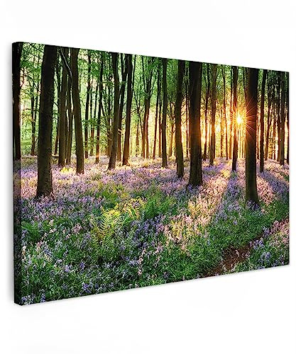 MuchoWow© Leinwand Deko Schlafzimmer Aesthetic Leinwandbilder Wohnzimmer | 60x40 cm - Gemälde Foto Geschenk Living Room Decoration Wandbild Wald - Natur - Blumen - Sonne - Baum - Lila