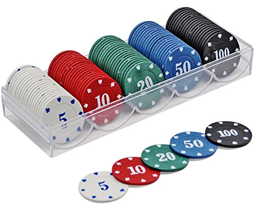 KAYSENSUK 100Pcs 3.8cm Professional Poker Chips&Casino Tokens Set,Ideal for Texas Holdem,Blackjack,Home Game Night Durable Poker Chips for Adults,Family,Party&Card Games (3.8CM, PVC Case)