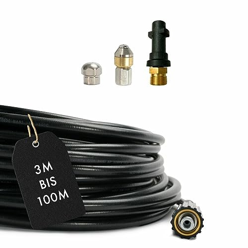 Manguera de limpieza de tuberías de 10 metros para/compatible con Kärcher & Kränzle Kanalrate Desatascador con boquillas de 1/4 y adaptador de bayoneta