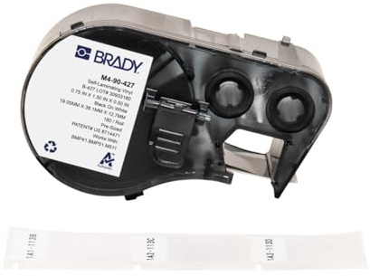 Brady Self-Laminating Vinyl Labels for Label Printer M410, M510 & M511 - Self Adhesive Vinyl Printer Labels - Cable Management - Black on White (19.05 mm x 12.70 mm) - M4-90-427