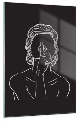 Moderno Quadro su Vetro 50x70 cm Verticale Bianco e Nero Persone - 5311 | Donna Disegno Linea Stampe da Parete Quadro Decorativo Piccolo Soggiorno Arte da Parete Decorazione da Parete ARTTOR