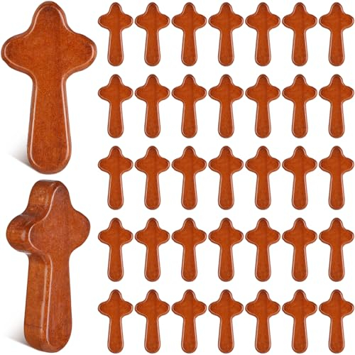 Menkxi Taschenkreuze, Komfortkreuz, Mini-Holzkreuz, kleines Handkreuz, fürsorgliches Kreuz, christliches Geschenk für Kirche, Weihnachten, Taufe, Erstkommunion, Konfirmation, Kaffeefarbe, 200 Stück