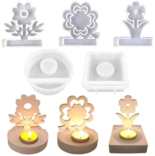 ALEFBET Silikonformen Gießformen, Silikonform Kerzenhalter, Silikon Gießform Kerzenhalter, Gipsformen zum Gießen (Klee und Blumen)