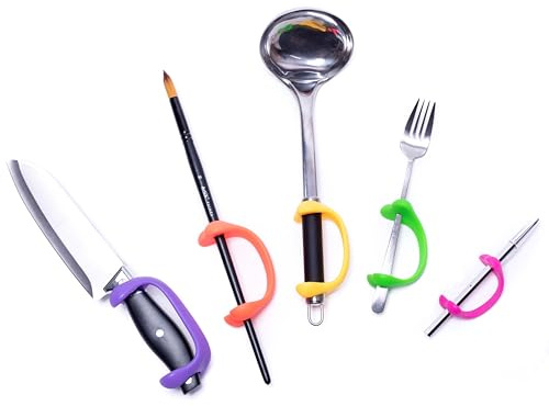AIDBONES Pack 5 Adaptadores Agarre Adultos (De Joven a Adulto) Silicona | Artículo de apoyo a la autonomía personal para sujetar cubiertos y cepillo de dientes en Parkinson y Artritis