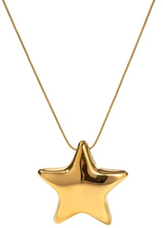 IMINI Minimalist Star Choker Necklace for Women Girls Dainty Stainless Steel 18k Gold Plated Star Charm Pendant Trendy Adjustable Chain Necklaces Fashion Jewelry Birthday Gifts for Her Bff 17