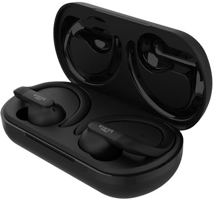 Vieta Pro Auriculares Inalámbricos con Bluetooth 5.4, Control Táctil y Ajuste Deportivo. Cascos con Micrófono y Batería 22h. Auriculares Botón Resistentes al Agua con Caja de Carga | Action Negro