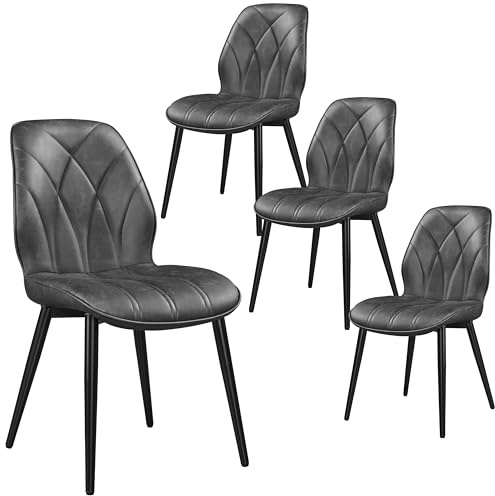 Yaheetech Dining Chairs Set of 4 Modern Faux Leather Dining Room Chairs with Petal Accented Back and Sturdy Metal Legs Padded Kitchen Chair for Dining Room, Kitchen and Bedroom, Dark Gray