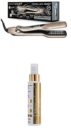 Demeliss SAINT, ALGUE Lisseur Vapeur TITANIUM,Plaques Flottantes, Revêtement Titane,Vapeur Ultra Puissante, Réservoir Intégré XL 40ml,Peigne Amovible KERAPROTEIN,à Base de Kératine 100ml