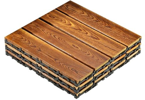 Azulejos entrelazados para exteriores, baldosas de madera, 3 piezas de tablones de terraza, baldosas antideslizantes de césped de 12 x 12 pulgadas, revestimiento de suelo exterior entrelazado para el