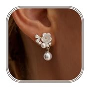 HARJJME Blumen Ohrringe Gold Silber 925 Hängend Damen 14K Vergoldet Lange Ohrringe Perlen Hängend Hypoallergene Schleifen Stecker Schmuck Geschenke für Frauen Verlobung Hochzeit