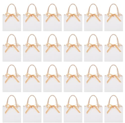 NBEADS 24 Sets Weiße Geschenkpapiertüten, Party Favor Bags mit Griff und Schleife Bänder 12x14x6cm tragbare Kraftpapier-Geschenktüte Bonbontüten für Geburtstag Hochzeit Party Urlaub, Weiß