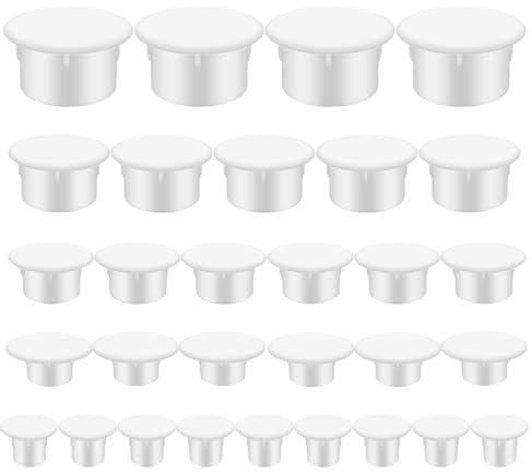 MAEXUS 150 Stück Abdeckkappen Für Bohrlöcher, 5/6/8/10/12mm Bohrloch Abdeckkappen, Schraubenabdeckung Weiss, Kunststoff Lochstopfen,Schrank Abdeckstopfen,Kunststoff Bohrloch Abdeckkappen