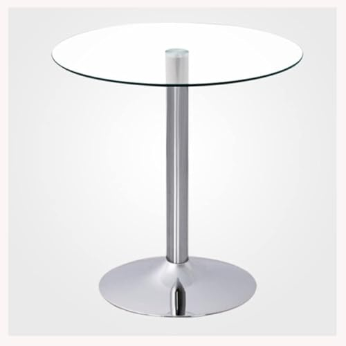 Runder Säulentisch Mit Glasplatte, 60/70/80 cm, Moderner Runder Küchen-Esstisch for 2–4 Personen, Chromständer(Transparent,80cm)