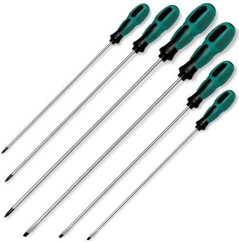 WAIZHIUA Set di 6 cacciaviti lunghi – 3 a testa piatta e 3 a croce con portata extra lunga (3 misure), cacciaviti magnetici professionali a taglio, manici ergonomici con impugnatura morbida