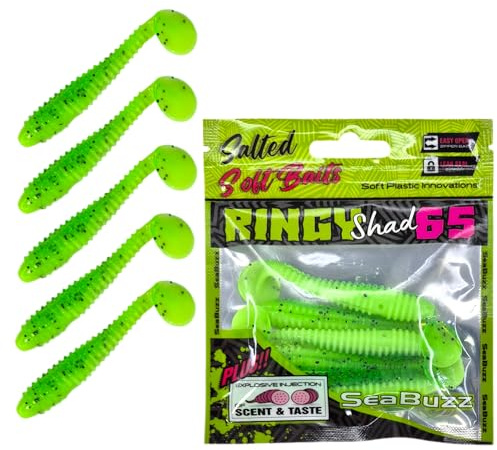 SEABUZZ Gummifische Angelköder Set 5 STK x 65mm - Gummiköder für Hecht | Wels & Zander - Forelle & Barsch Kunstköder - Raubfisch Angelnset - Süß- & Salzwasser Angelausrüstung