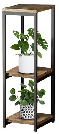 MEEYUU Supporto per piante a 3 ripiani, 80 cm, in metallo, alto, in legno, per interni ed esterni, espositore per vasi di fiori, per balcone, giardino, patio (3 ripiani, nero)