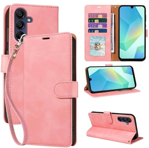 GOTOURED RFID Blocking for Samsung Galaxy A16 Case Wallet (Pink) | 4 Card Slots, Soft PU Leather, TPU Inner Shell, Wrist Strap, Kickstand, Magnetic Folio Flip Cover, Shockproof Protective