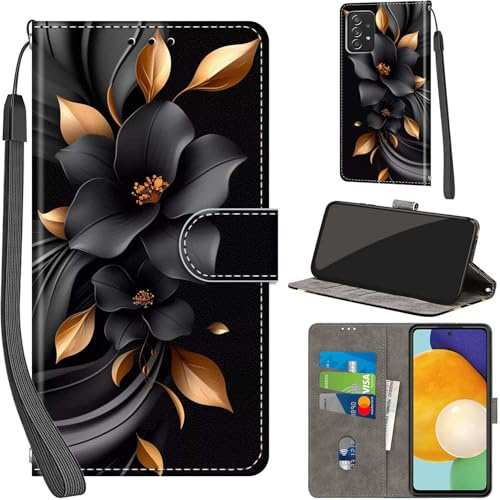 Handyhülle für Samsung Galaxy A53 5G Leder Wallet Tasche Schwarzes Pferd | 3 Kartenfächer & 1 Geldfach, Magnetverschluss, Ständerfunktion, robuste premium PU leder klapphülle für Samsung A53 5G