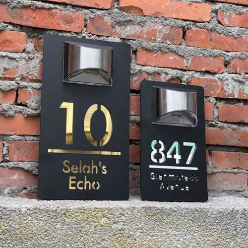 Targhetta con numeri civici esterni personalizzati, luce solare 3D, taglio 3D, in acrilico, targa moderna per indirizzo, nome stradale, porta (15 x 29 cm)