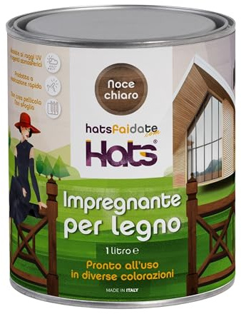 Hats - Impregnante Legno Esterno – PINO 1 L - Pronto uso - Effetto Naturale - Resistente intemperie e raggi UV - Indicato per manufatti in legno – Asciugatura Rapida – Made in Italy
