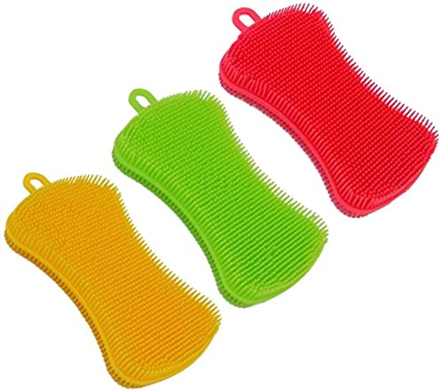 TXDAMAI Silikonsvamp, livsmedelskvalitet silikon scrubbers 3-pack mångsidig rengöringsborste kök servis borste silikonsvamp för skål, burk, skål, grönsaker, frukt, stekpanna