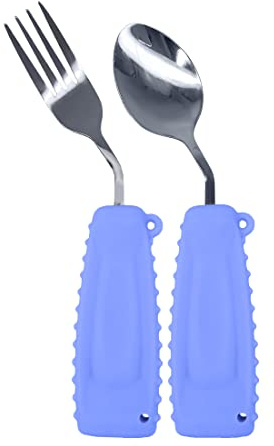 Ehucon Couverts Adaptatifs, Ensemble de Fourchette et Cuillère Incurvés Pour Personnes âgées Ou Atteintes de La Maladie de Parkinson (Violet, Main droite)