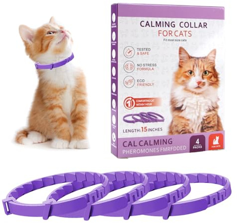 Swiftctrl 4 pezzi collare anti stress gatto viola collare anti-ansia ai feromoni naturali con vita regolabile, collane per alleviare l'ansia dura 30 giorni, per gatti piccoli e grandi