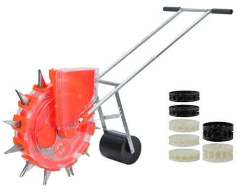 Labasuan Portable Hand Push Seeder, Precision Seeder Row Planter, Adjustable Plant Spacing, Hand-Push Roller seeder,Heavy Duty Spreader for Large Yards(9 nozzles)