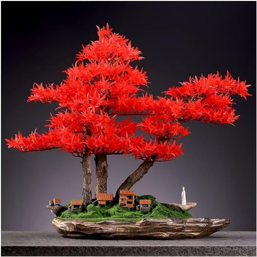 GLETSF Artificial Bonsai Tree Artificial Tree Bonsai Chinese-Style Country Beautification With Cliffs And Figures Ceramic Huts Artificial Moss Zen Artificial Potted Plants Potte-D