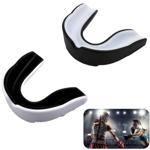 Protector Bucal Deportivo Adultos, Ideal para MMA, Boxeo, Rugby, Hockey y Artes Marciales - Ajuste Personalizable, Máxima Protección (Blanco y negro + blanco y negro)