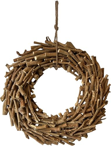 Ghirlanda per porta natalizia, in vimini, naturale, con corda, 40, 45 o 57 cm di diametro (40 cm)