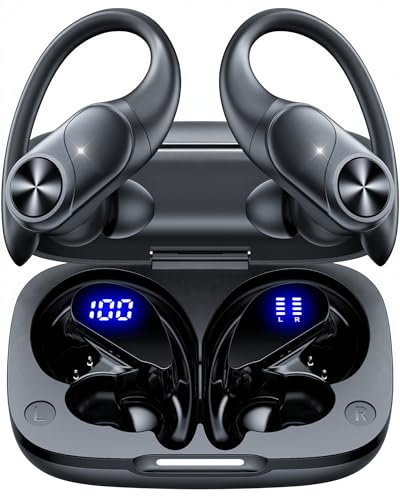 ECLVOX Écouteurs Bluetooth sans Fil Sport 5.4 avec Écran LED Double, 80H Autonomie, IPX7 Étanches, HiFi Stéréo, Microphone Intégré, Contrôle Physique, USB-C, Oreillettes Running Gym Course à Pied