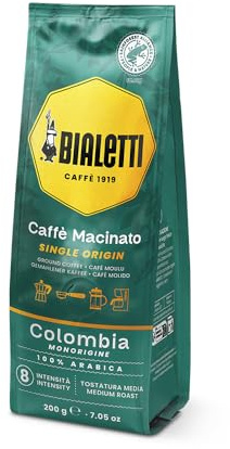 Bialetti Caffè Macinato Monorigine Colombia 100% Arabica 200g Tostatura Media Intensità 8