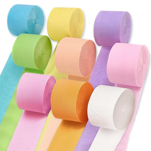 Krepppapier Bunt Pastellfarben 9 Rollen Crepe Krepp Papier 4,5CM x 25M Bunt Kreppapier Creppapier für Partydekorationen Hochzeitsdeko