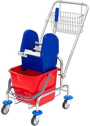Wisch-Star Putzwagen Einfachfahrwagen mit Deichsel & Korb 17L | Langlebiger Reinigungswagen mit Eimer & Mobpresse, ideal für Gewerbe und Privathaushalte, für strahlende Böden