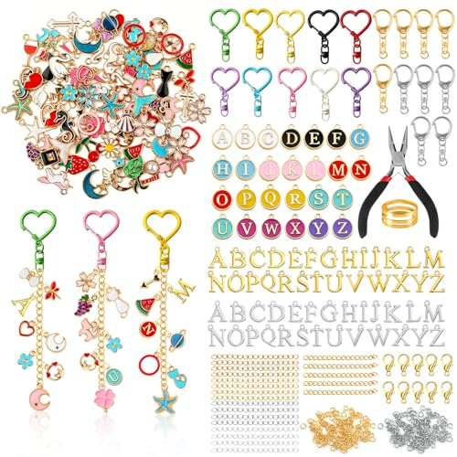 JTgugu Charms Anhänger Set Selber Machen, Schlüsselanhänger Selber Machen | Schlüsselring Schmuckherstellung für DIY Halskette Armband Bastelbedarf Mädchen Frau (Schnallen in verschiedenen Farben)