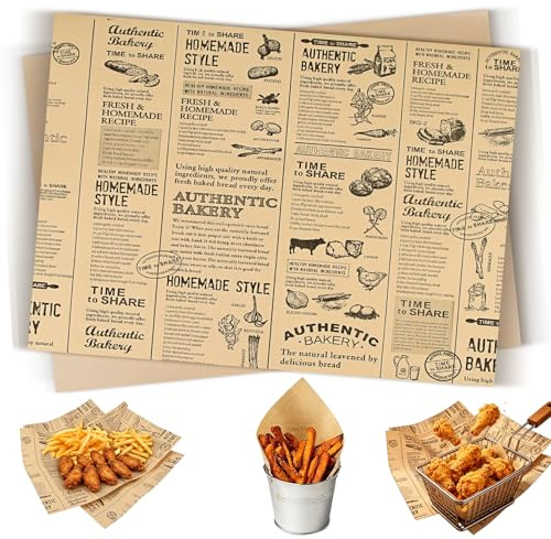 100 Blätter Deli Backpapier Zeitungsoptik, Wachspapier Zuschnitte 38x28cm cm, Wrap Papier für Burger, Butterbrot, Butterbrot, Käse, Pommes Frites, Kuchen