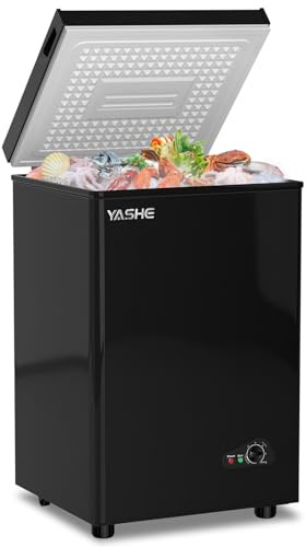 YASHE Gefriertruhe 100L, freistehende Tiefkühltruhe, Schwarz