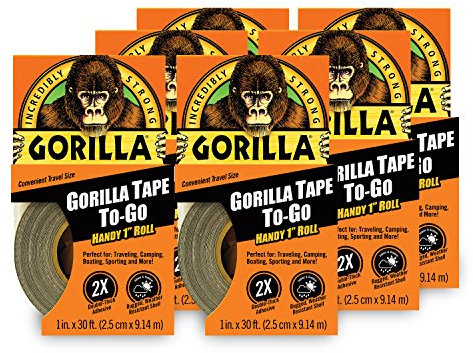 Gorilla Tape, Mini Duct Tape to-Go, 1 x 10 yd Travel Size, Black, (Pack of 6)
