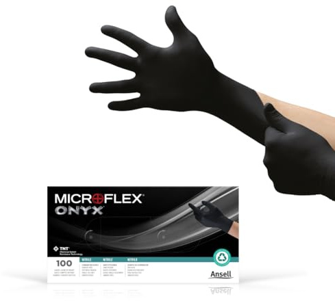Ansell MICROFLEX Onyx N64 Disposable Nitrile Exam Gloves for Automotive, Metal Fabrication - Large, Black (Box of 100)