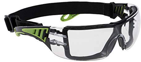 Portwest PS11 Lunettes Tech Look Traitement Anti-Rayures Mousse Détachable | Incolore, Taille unique, EN 166, EN 170, EN 172, CE, Fentes Latérales, Bras Souples, Protection UV, Sans Métal