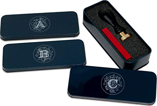 UDIG Siegelstempel Set in Geschenkdose, mit Siegelstempel 24 mm und rotem Siegelwachs, Siegel Petschaft mit Illuminata Buchstabe T