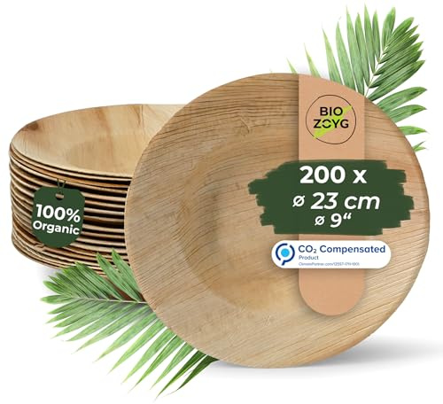 BIOZOYG Palmware - Hochwertige Einweg Suppenteller tief I rund 23cm 200 Stück Snackschale Palmblattgeschirr Pastateller Salatschale I kompostierbares Einweggeschirr biologisch abbaubar